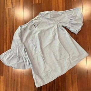 Madewell Blue Cotton Blouse Peasant‎ Top Bell 3/4 Sleeve Kyehole Back Size XS